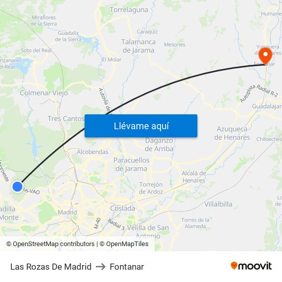 Las Rozas De Madrid to Fontanar map
