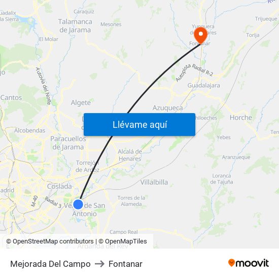 Mejorada Del Campo to Fontanar map