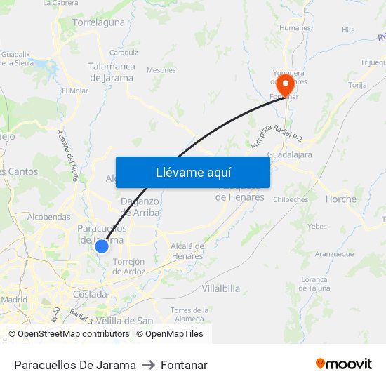 Paracuellos De Jarama to Fontanar map