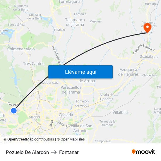 Pozuelo De Alarcón to Fontanar map