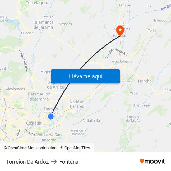 Torrejón De Ardoz to Fontanar map