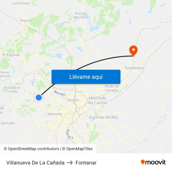 Villanueva De La Cañada to Fontanar map
