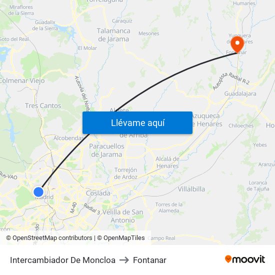 Intercambiador De Moncloa to Fontanar map