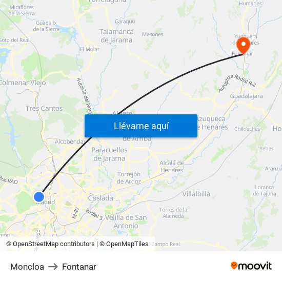 Moncloa to Fontanar map