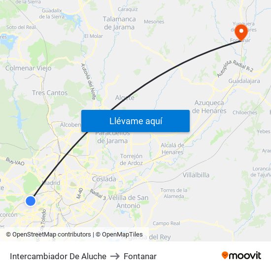 Intercambiador De Aluche to Fontanar map