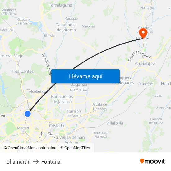 Chamartín to Fontanar map