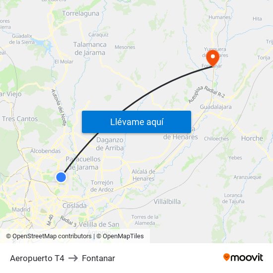 Aeropuerto T4 to Fontanar map