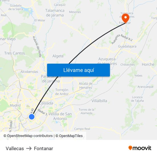 Vallecas to Fontanar map