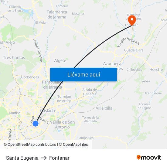 Santa Eugenia to Fontanar map