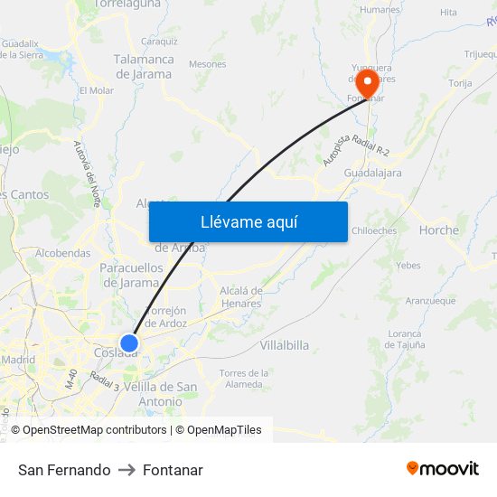 San Fernando to Fontanar map