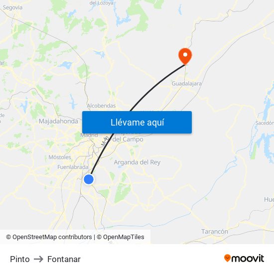Pinto to Fontanar map