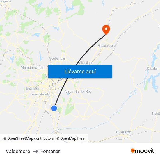 Valdemoro to Fontanar map