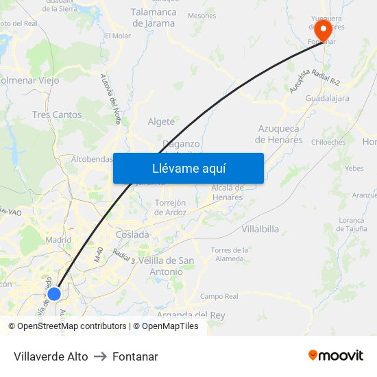 Villaverde Alto to Fontanar map