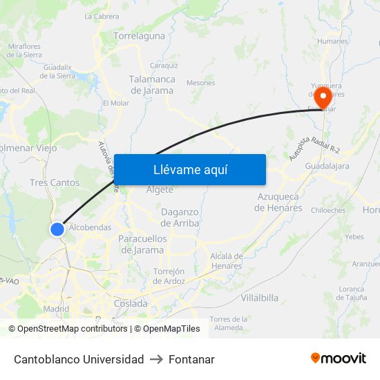 Cantoblanco Universidad to Fontanar map