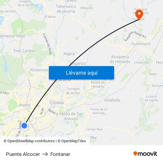 Puente Alcocer to Fontanar map