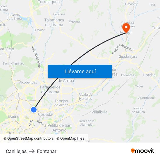 Canillejas to Fontanar map