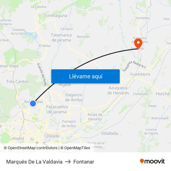 Marqués De La Valdavia to Fontanar map