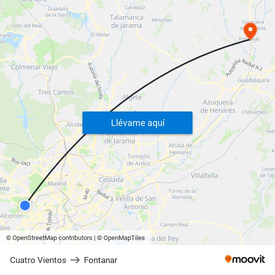 Cuatro Vientos to Fontanar map