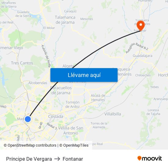 Príncipe De Vergara to Fontanar map