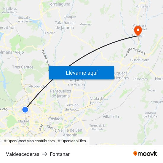 Valdeacederas to Fontanar map