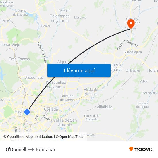 O'Donnell to Fontanar map