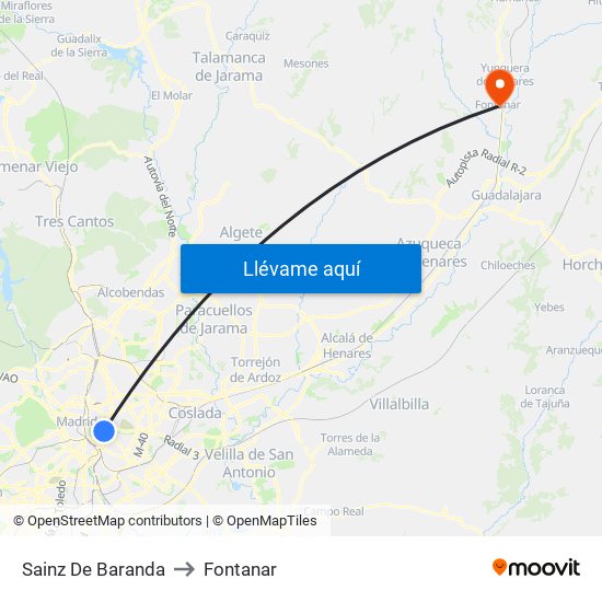 Sainz De Baranda to Fontanar map