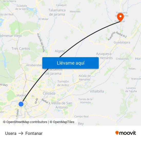 Usera to Fontanar map