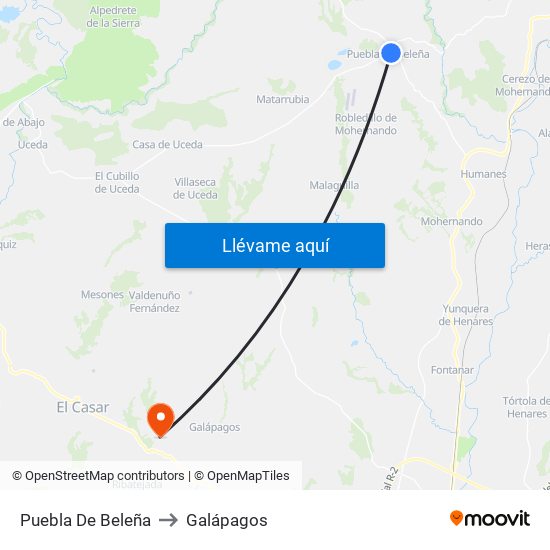 Puebla De Beleña to Galápagos map