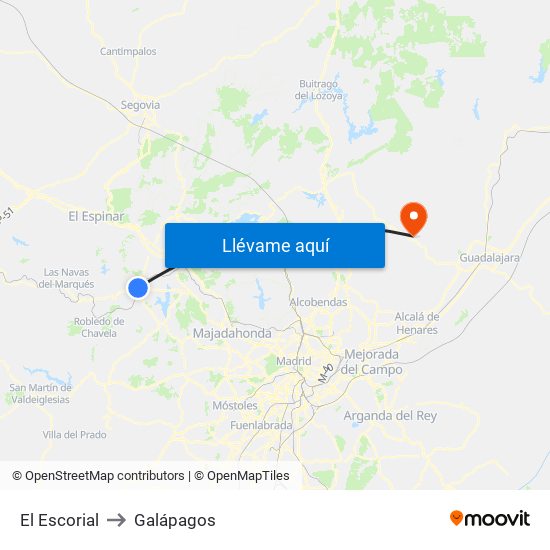 El Escorial to Galápagos map