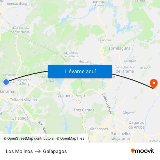 Los Molinos to Galápagos map