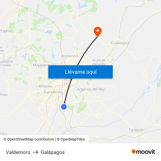 Valdemoro to Galápagos map