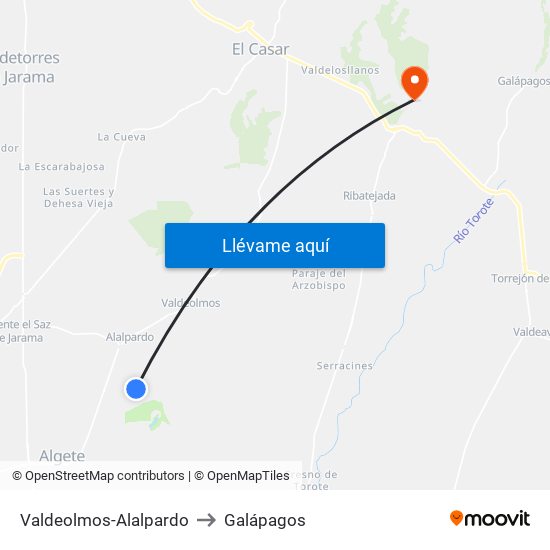 Valdeolmos-Alalpardo to Galápagos map
