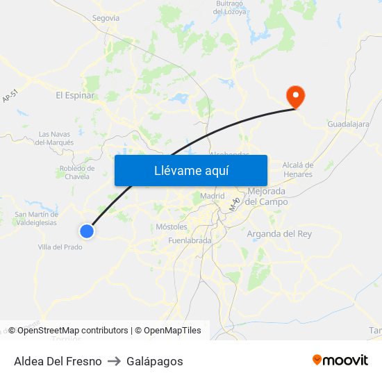 Aldea Del Fresno to Galápagos map