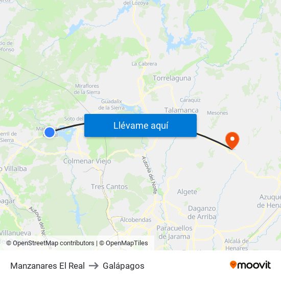 Manzanares El Real to Galápagos map