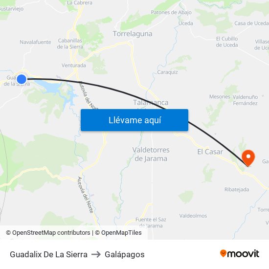 Guadalix De La Sierra to Galápagos map
