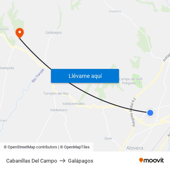 Cabanillas Del Campo to Galápagos map