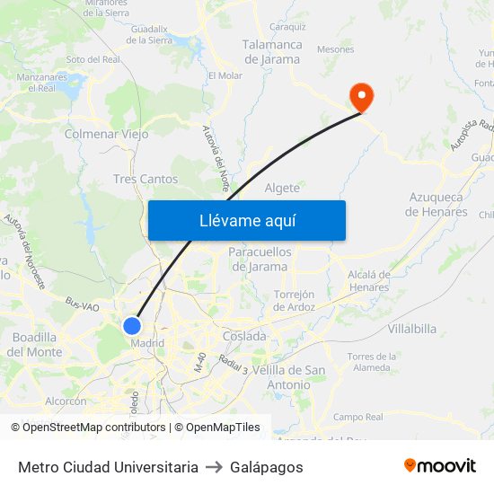 Metro Ciudad Universitaria to Galápagos map