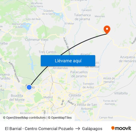 El Barrial - Centro Comercial Pozuelo to Galápagos map