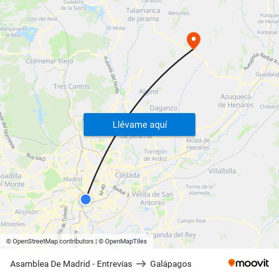 Asamblea De Madrid - Entrevías to Galápagos map