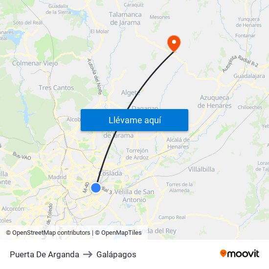 Puerta De Arganda to Galápagos map