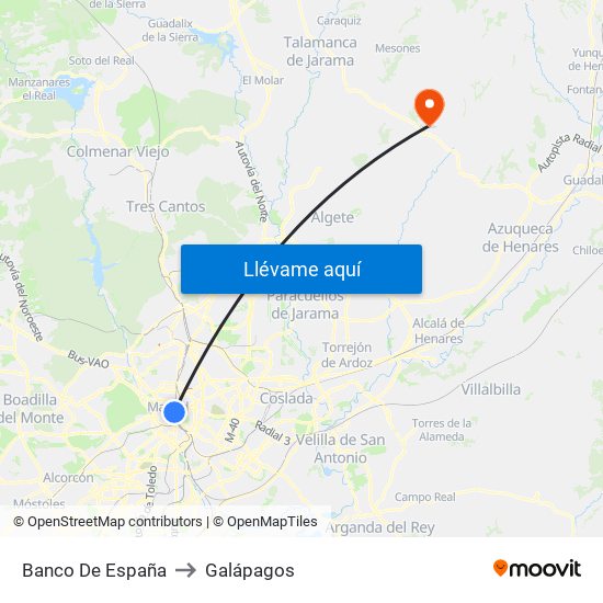 Banco De España to Galápagos map