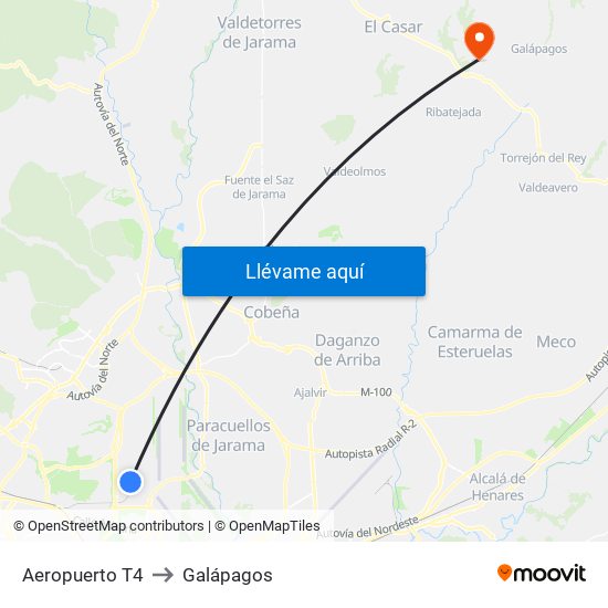 Aeropuerto T4 to Galápagos map