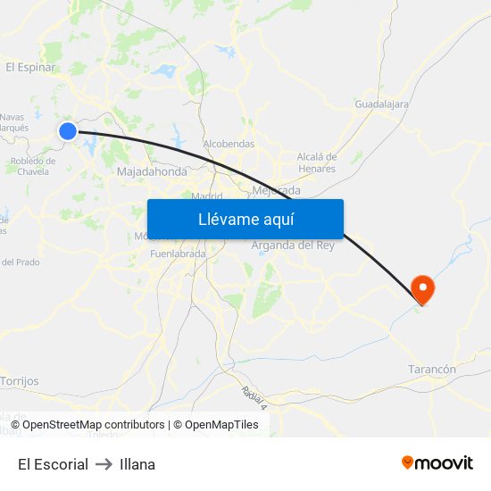 El Escorial to Illana map