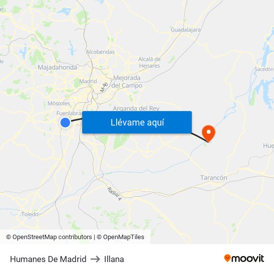 Humanes De Madrid to Illana map
