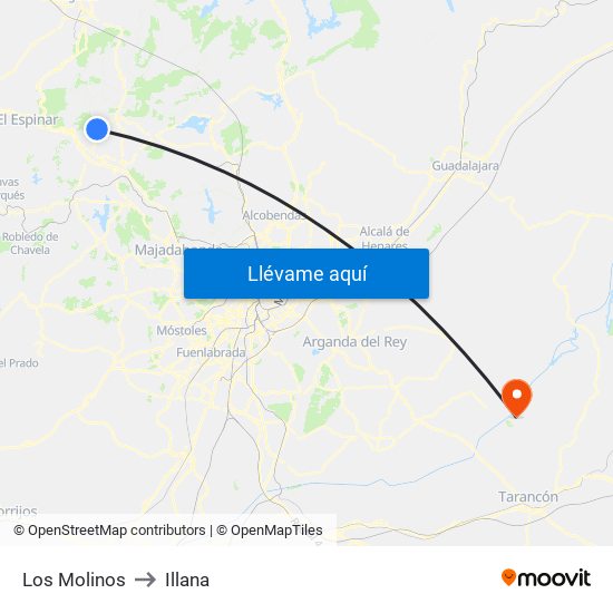Los Molinos to Illana map