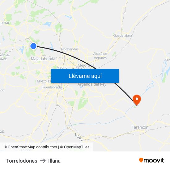 Torrelodones to Illana map