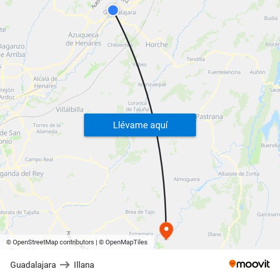 Guadalajara to Illana map