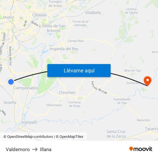 Valdemoro to Illana map