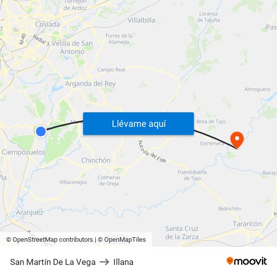 San Martín De La Vega to Illana map