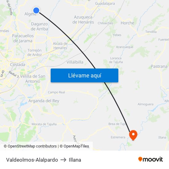 Valdeolmos-Alalpardo to Illana map